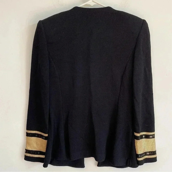 St. John Evening Marie Gray Jacket Blazer Jeweled Black Metallic Gold Shoulder - Picture 2 of 14